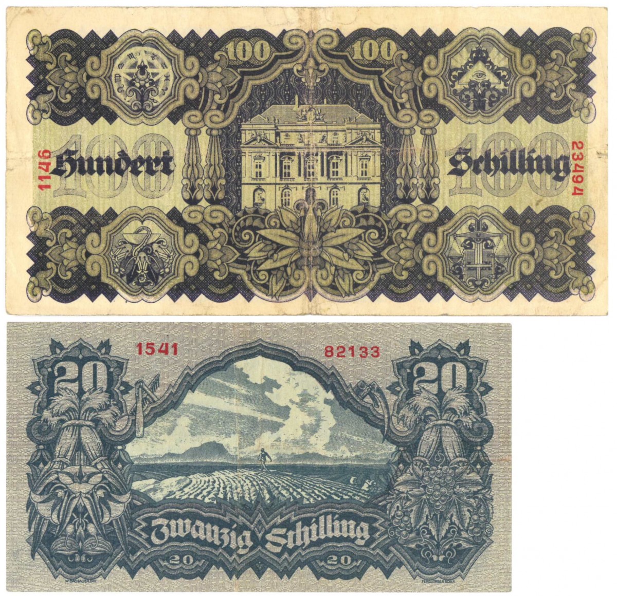 Austria. 20/100 Schilling. Banknote. Type 1945. - Very fine -.