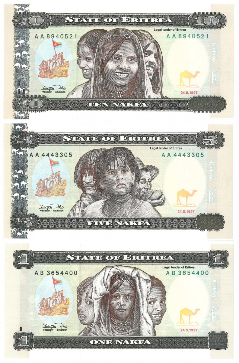 Eritrea. 1/5/10 Nakfa. Banknote. Type 1997. - UNC.