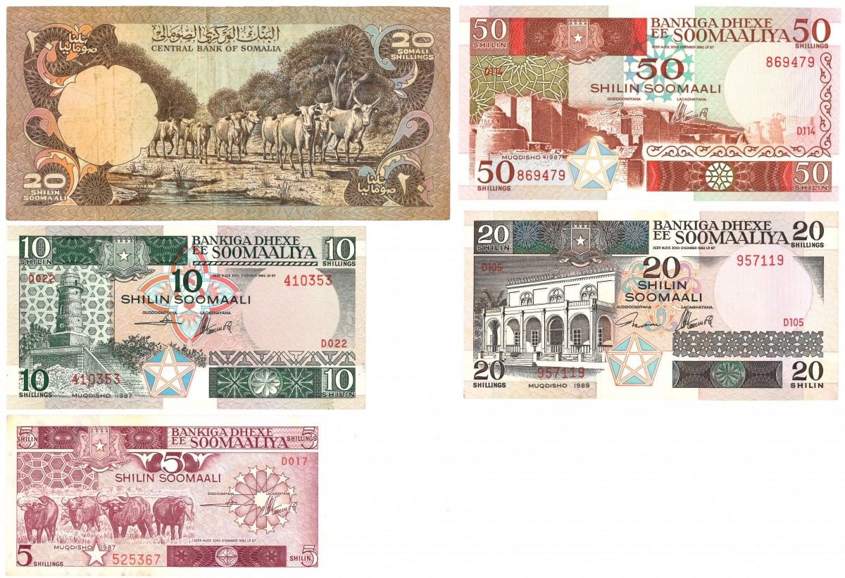 Somalia. 5/10/2x 20/50 Shilin. Banknote. Type 1978-1989. - Very fine – UNC.