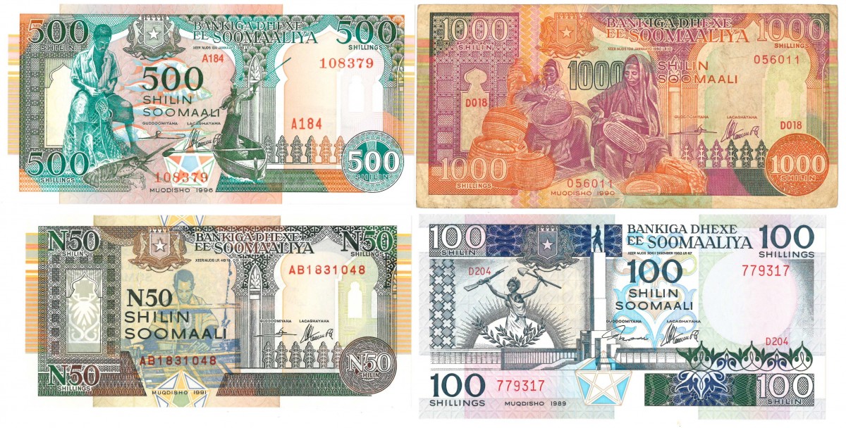 Somalia. 50/100/500/1000 Shilin. Banknote. Type 1989-1996. - Very fine – UNC.