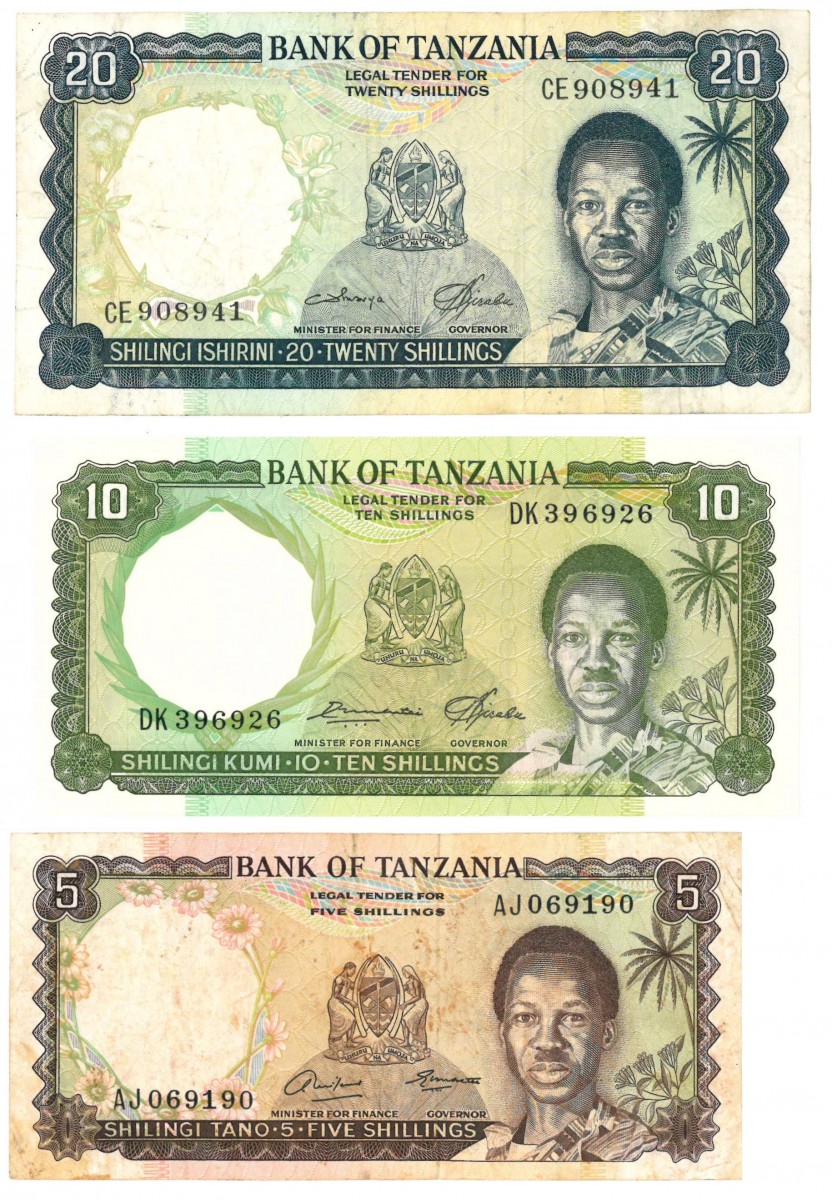 Tanzania. 5/10/20 Shillings. Banknote. Type 1966. - Very good – UNC.