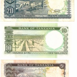 Tanzania. 5/10/20 Shillings. Banknote. Type 1966. - Very good – UNC.