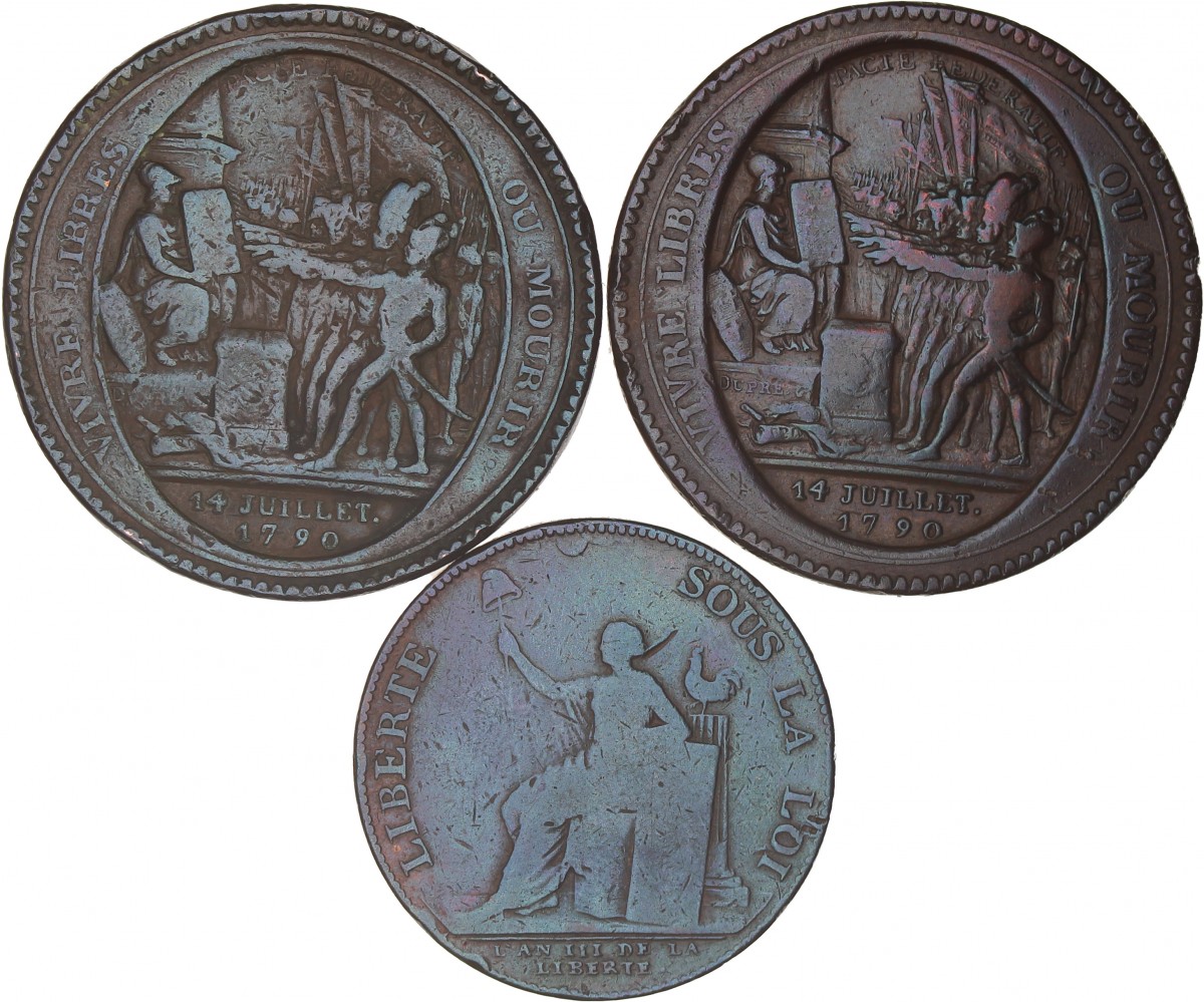 France. Republic. Lot (3) 5 Sols and 2 Sols. 1791 and 1792.