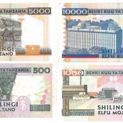 Tanzania. 500/1000/5000/10000 Shilingi. Banknote. Type 1997. - Very fine – UNC.