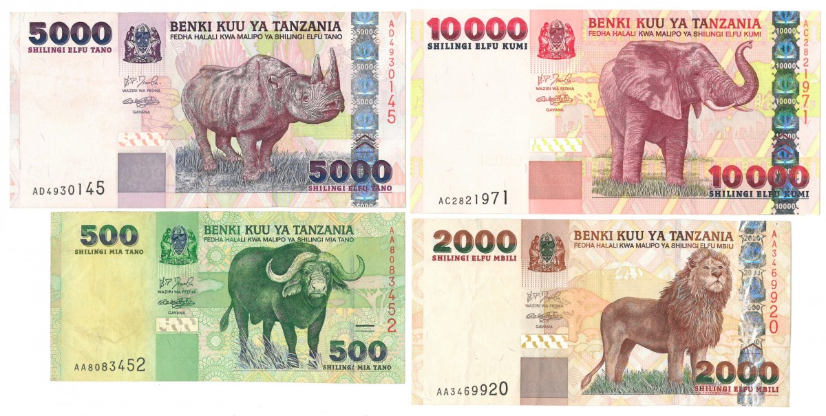 Tanzania. 500/1000/5000/10000 Shilingi. Banknote. Type 2003. - Very fine – UNC.