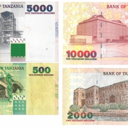 Tanzania. 500/1000/5000/10000 Shilingi. Banknote. Type 2003. - Very fine – UNC.