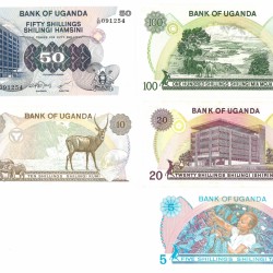 Uganda. 5/10/20/50/100 Shillings. Banknote. Type 1979. - UNC.