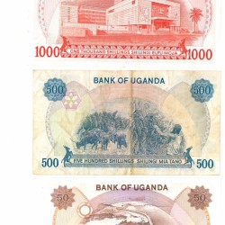 Uganda. 50/500/1000 Shillings. Banknote. Type 1985. - Fine – UNC.