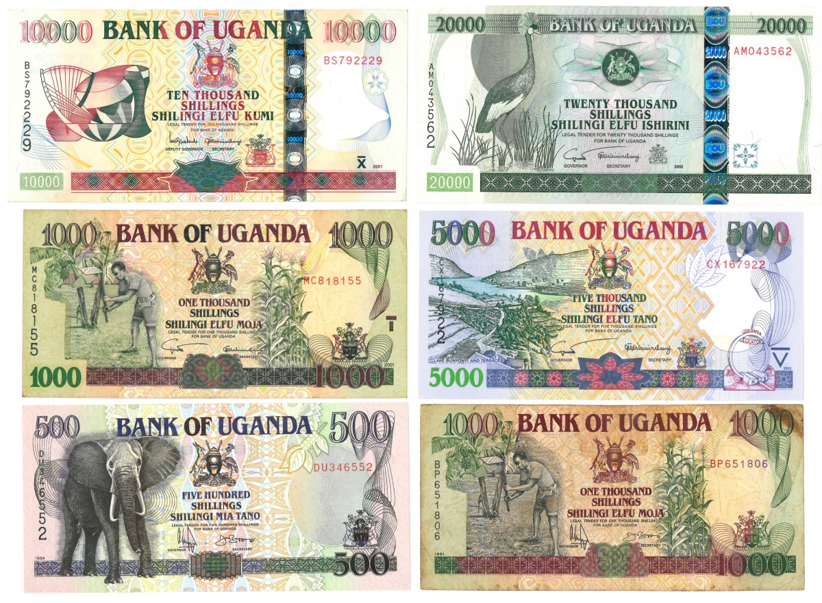 Uganda. 500/2x1000/5000/10000/20000 Shillings. Banknote. Type 1991-2002. - Fine – UNC.