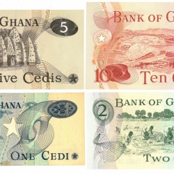 Ghana. 1/2/5/10 Cedis. Banknote. Type 1973-1978. - Very fine – UNC.