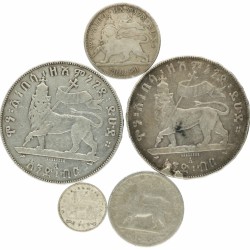 Ethiopia. Menelik II. Lot (5) 1 Ghersh - 1 Birr. 1889 (1897) - 1891 (1899).