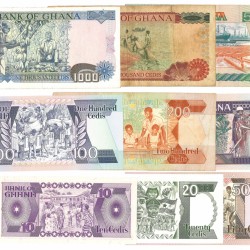 Ghana. 10/20/50/100/200/500/1000/2000/5000 Cedis. Banknote. Type 1984-1996. - Fine – UNC.