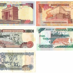 Ghana. 1000/2000/5000/10000/20000 Cedis. Banknote. Type 1989-2002. - Fine – UNC.