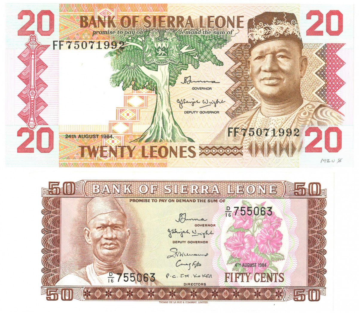 Sierra Leone. 50 cents/20 Leones. Banknote. Type 1984. - UNC.