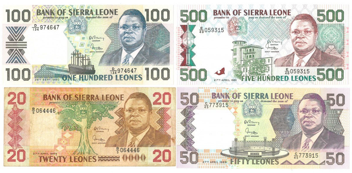 Sierra Leone. 20/50/100/500 Leones. Banknote. Type 1988-1991. - Fine – UNC.