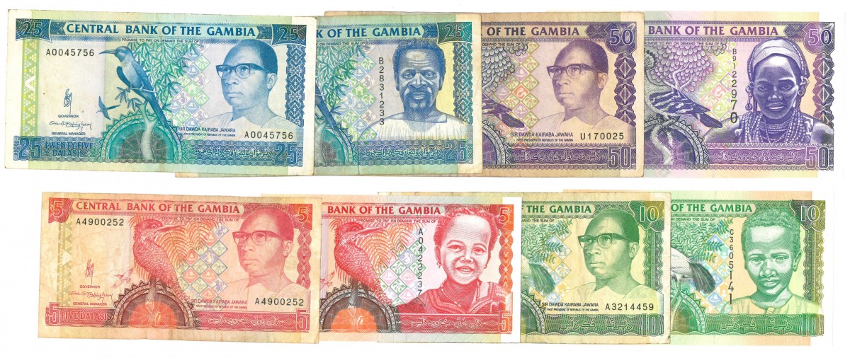 Gambia. 2x5/2x10/2x25/2x50 Dalasis. Banknote. Type 1991-1995. - Fine – UNC.