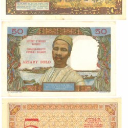 Madagascar. 5/50/100 Francs. Banknote. Type 1937-1969. - Very fine -.