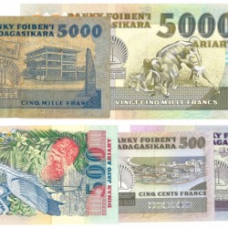 Madagascar. 500/1000/2500/5000/10000/25000 Francs. Banknote. Type 1988-1994. - Very good – UNC.