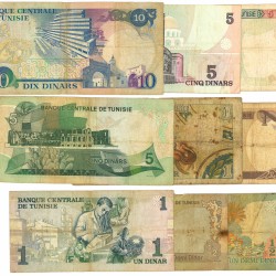 Tunisia. 2x½/3x1/3x5/10 Dinars. Banknote. Type 1965-1983. - Very good.