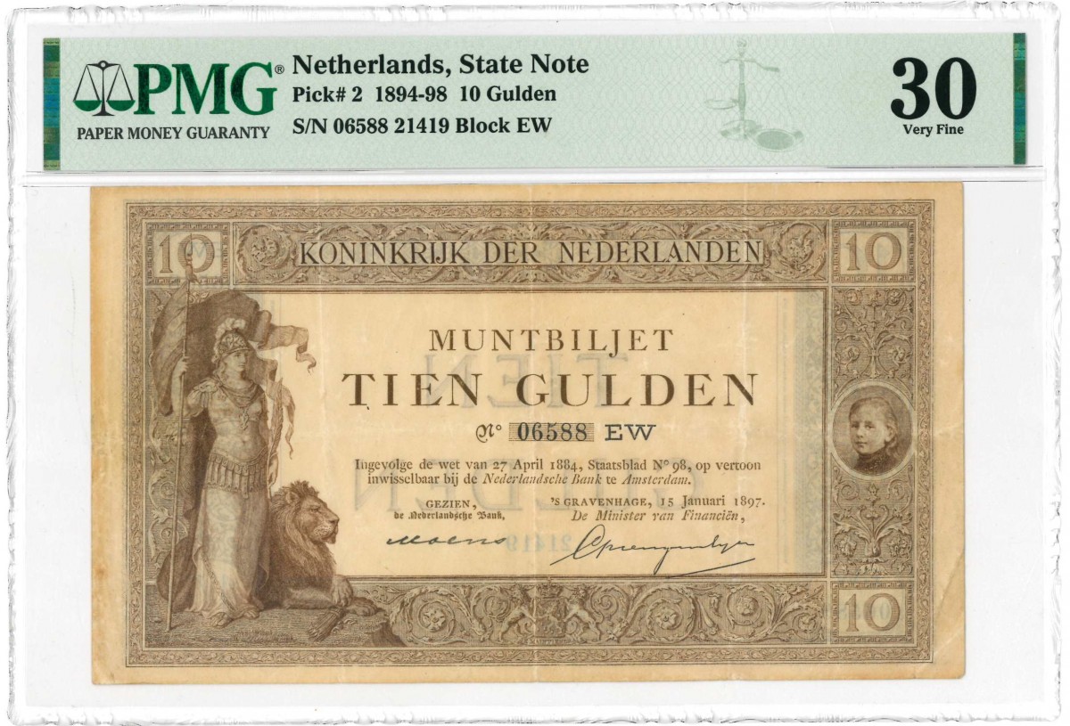 Nederland. 10 gulden. Muntbiljet. Type 1894. - Zeer Fraai.