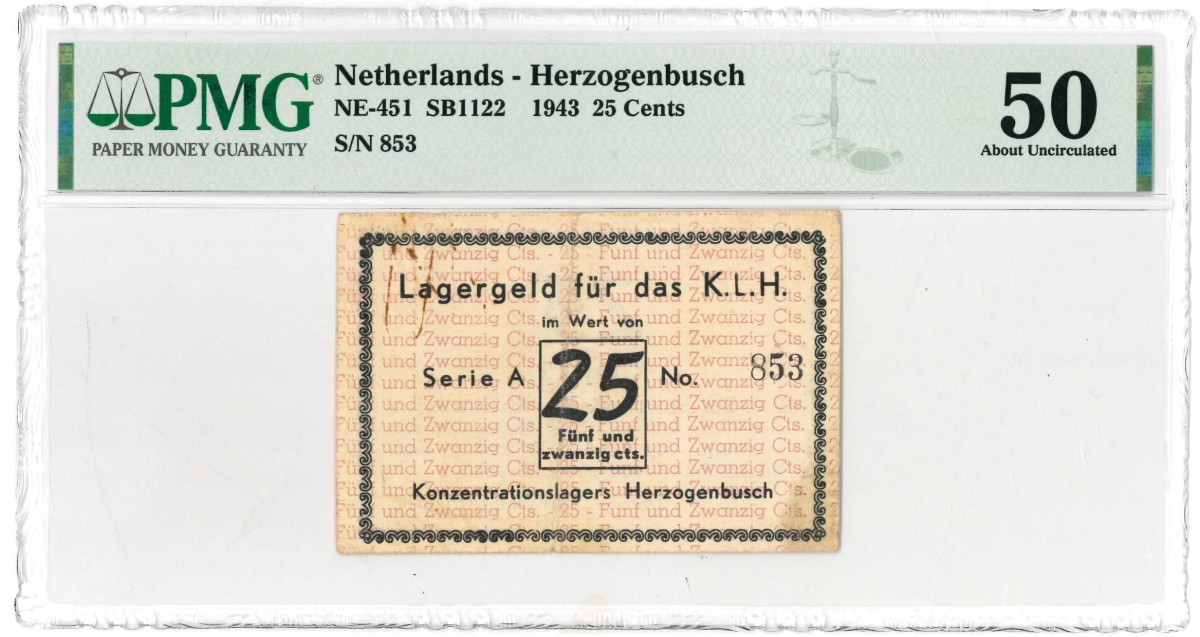 Nederland. 25 cents. Bankbiljet. Type 1943. Type Herzogenbusch. - Nagenoeg UNC.