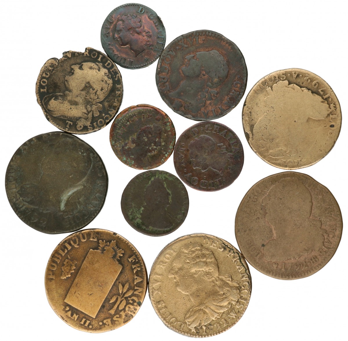 France. Louis XVI. Lot (11) Bronze coins. Late 18th century.