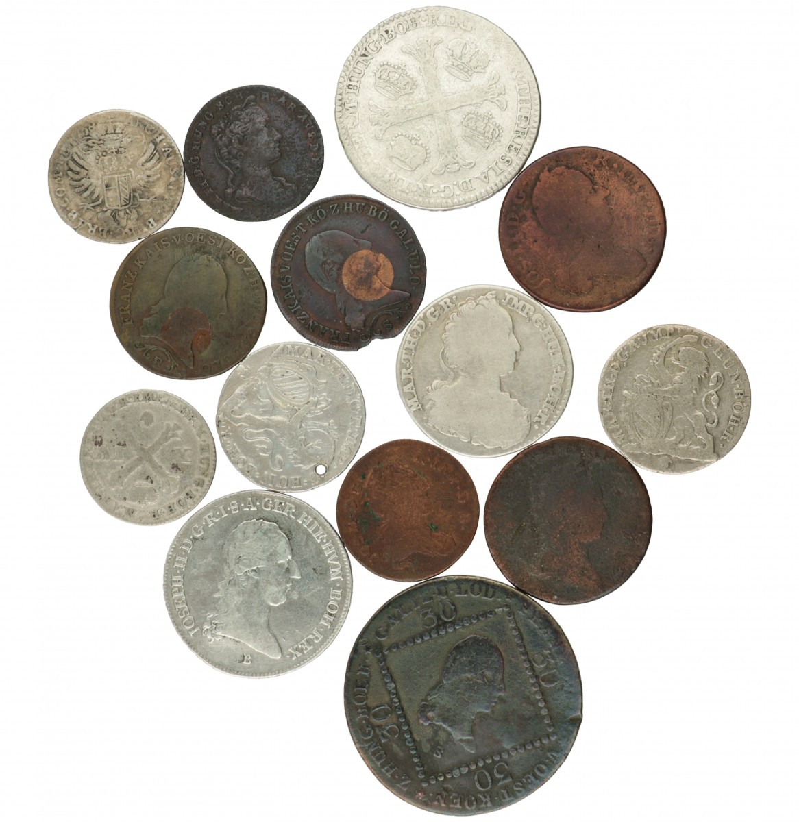 Austria and Austrian Netherlands. Franz II. Lot (14) Silver and copper coins. Around 1800.