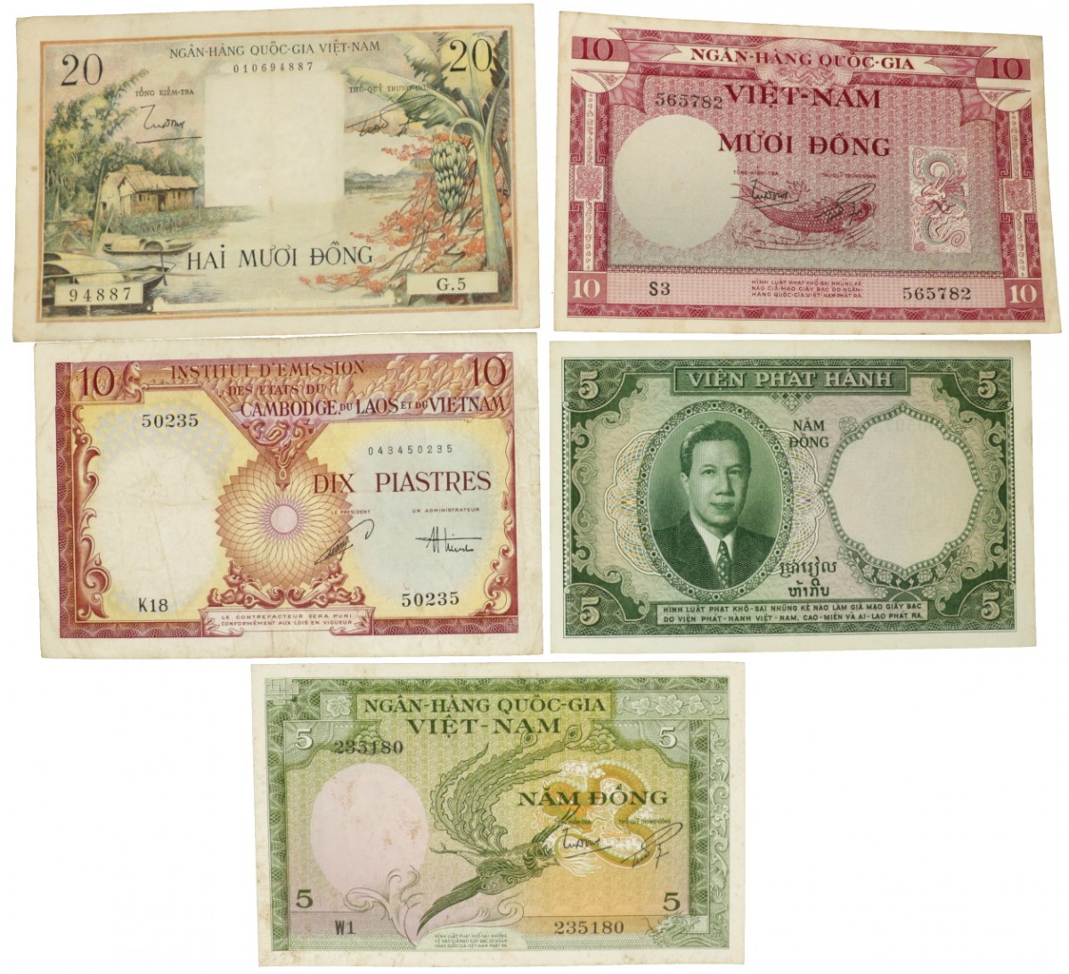 Vietnam. Lot 5 notes. Banknote. Type ND. - Fine / Very fine.