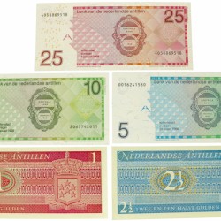 Netherlands-Antilles. Lot 5 notes. Banknote. Type 1970-1998. - UNC.