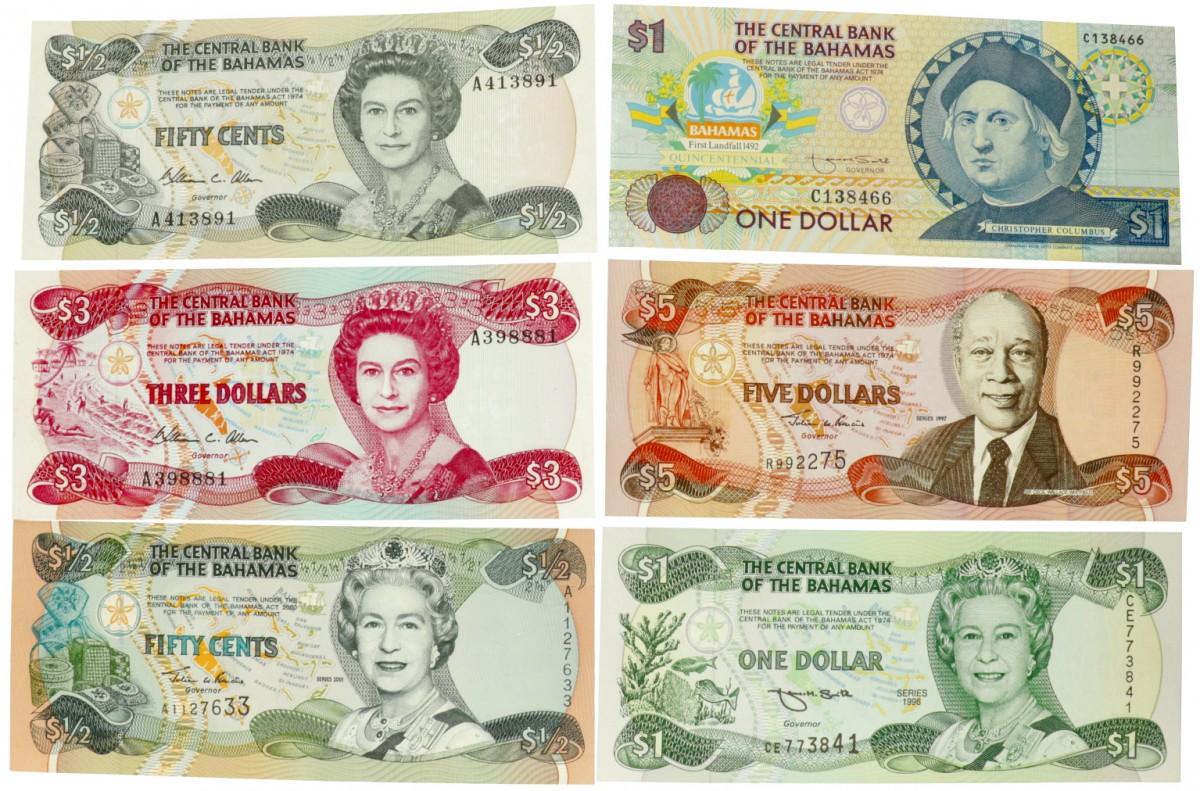 Bahamas. Lot 6 notes. Banknote. Type 1974-2001. - UNC.