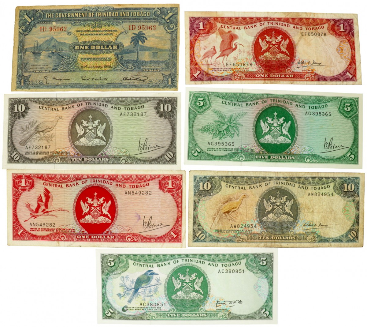 Trinidad and Tobago. Lot 7 notes. Banknote. Type 1939-1964. - Very good – UNC.