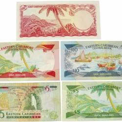 East-Caribbean. Lot 5 notes. Banknote. Type ND. - Fine – UNC.