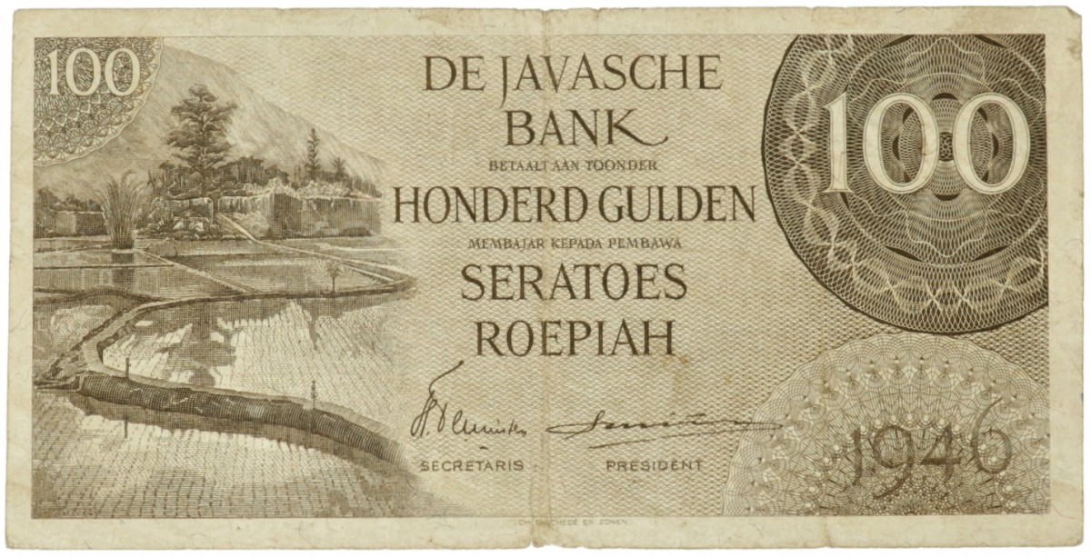 Netherlands-Indies. 100 gulden. Banknote. Type 1946. - Very fine -.