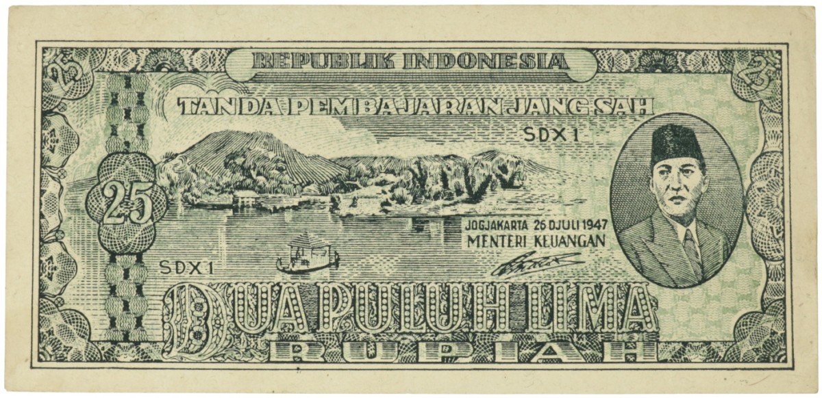 Indonesia. 25 Rupiah. Banknote. Type 1947. - Extremely fine.