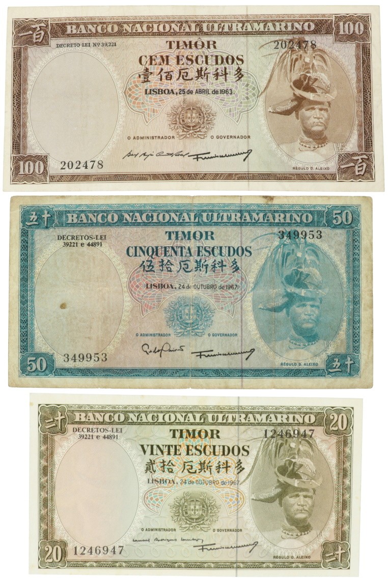 Timor. Lot 3 notes. Banknote. Type 1963-1967. - Very fine.