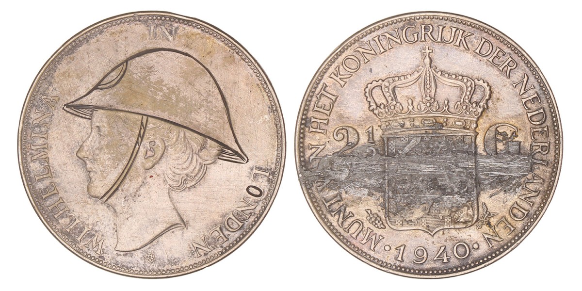 2½ Gulden. Wilhelmina in Londen. 1940. Zeer Fraai +.