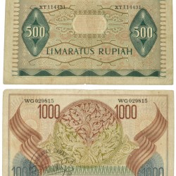 Indonesia. 500/1000 Rupiah. Banknote. Type 1952. - Fine / Very fine.