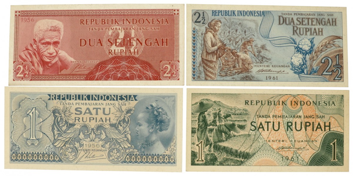 Indonesia. Lot 4 notes. Banknote. Type 1956-1961. - Extremely fine / UNC.