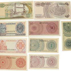 Indonesia. Lot 9 notes. Banknote. Type 1964-1968. - Extremely fine / UNC.