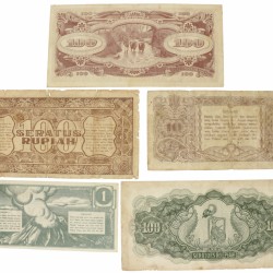 Indonesia. Lot 5 notes. Banknote. Type 1945. - Fine / Very fine.