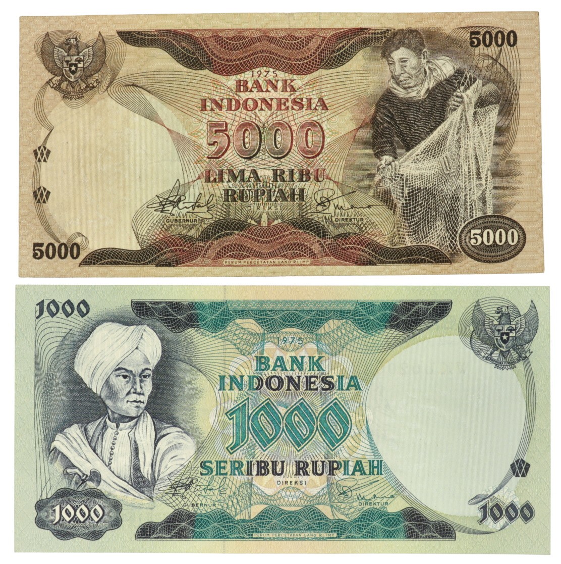 Indonesia. 1000/5000 Rupiah. Banknote. Type 1975. - Very fine / Extremely fine.