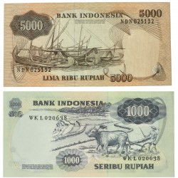 Indonesia. 1000/5000 Rupiah. Banknote. Type 1975. - Very fine / Extremely fine.