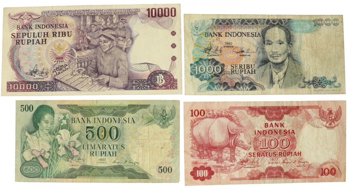 Indonesia. Lot 4 notes. Banknote. Type 1977-1980. - Fine.