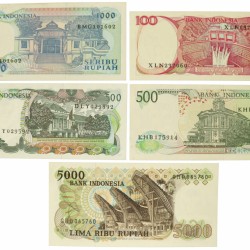 Indonesia. Lots 5 notes. Banknote. Type 1980-1988. - Extremely fine / UNC.