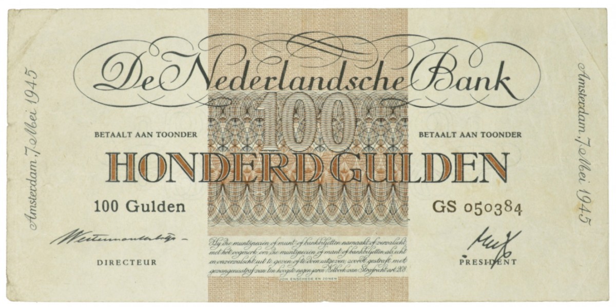 Nederland. 100 gulden. Bankbiljet. Type 1945. Type Geldzuivering. - Zeer Fraai.