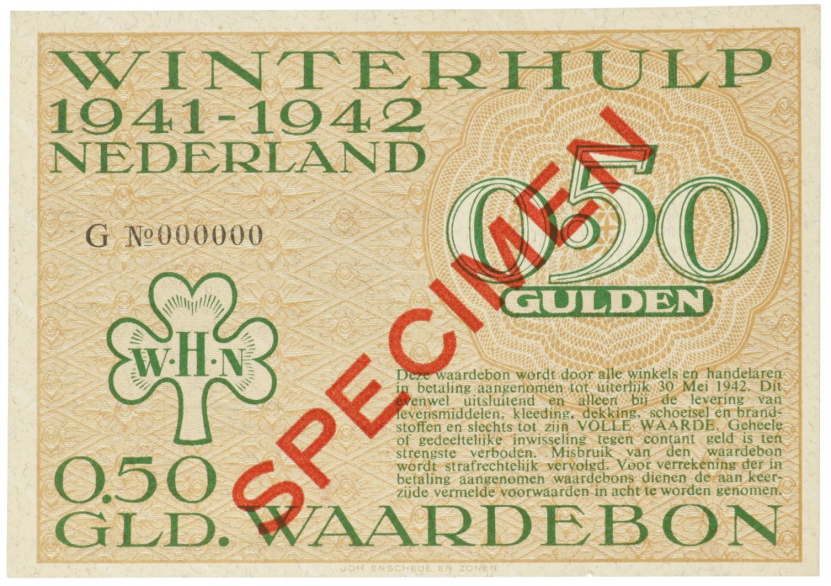 Nederland. ½ gulden. Waardebon. Type 1941-1942. - UNC.