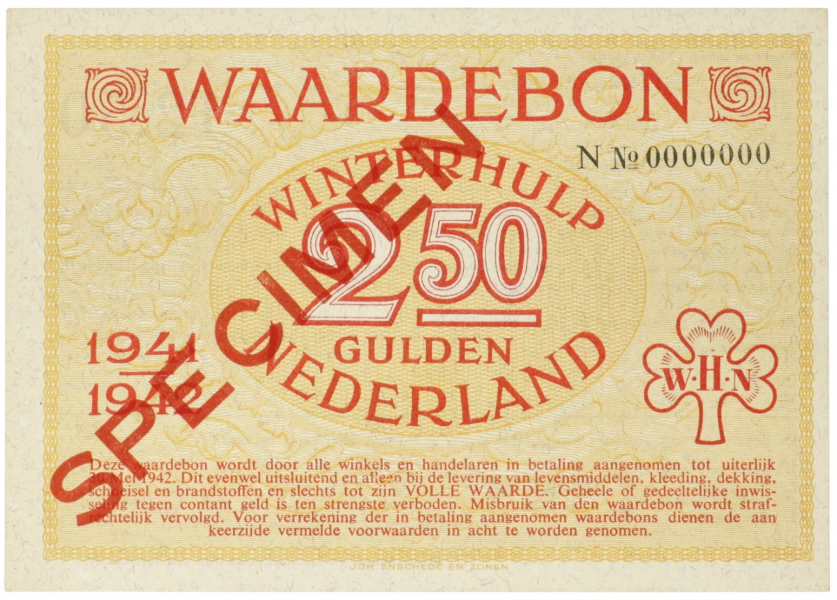 Nederland. 2½ gulden. Waardebon. Type 1941-1942. - UNC.