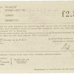 Nederland. 2½ gulden. Waardebon. Type 1941-1942. - UNC.