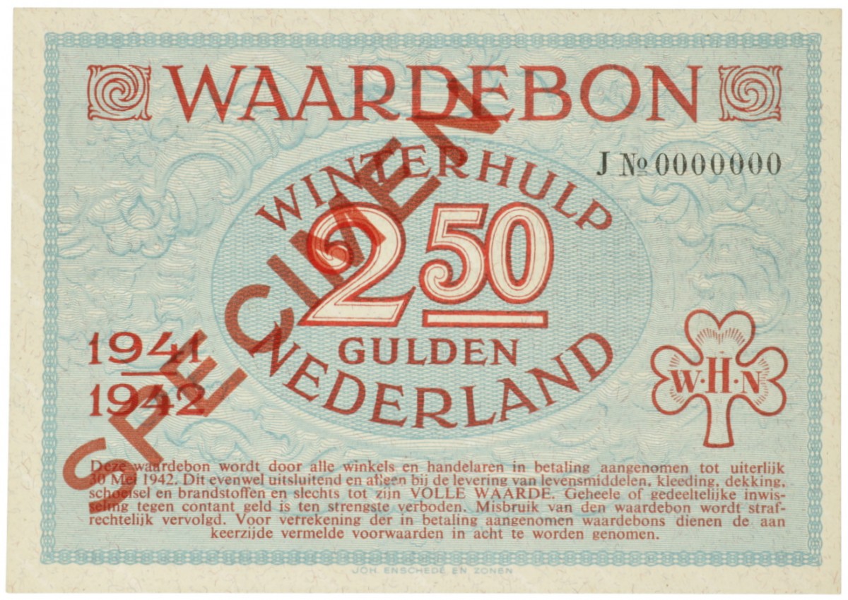 Nederland. 2½ gulden. Waardebon. Type 1941-1942.