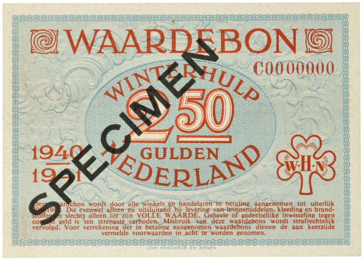 Nederland. 2½ gulden. Waardebon. Type 1940-1941. - UNC.